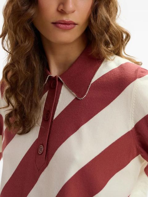 Essentiel Antwerp Joram striped embellished-collar polo shirt - Red - zdjęcie produktu nr 2
