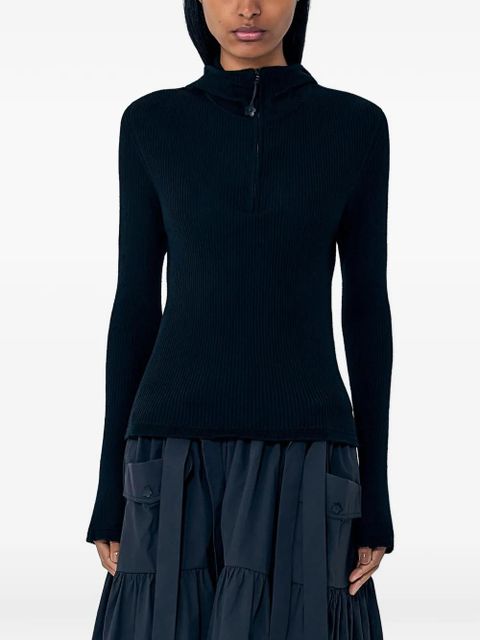 Cecilie Bahnsen high-neck ribbed knit hoodie - Black - zdjęcie produktu nr 1