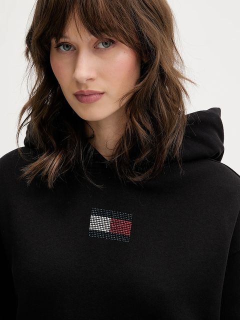 Tommy Jeans bluza bawełniana damska kolor czarny z kapturem z aplikacją DW0DW21605 - zdjęcie produktu nr 2