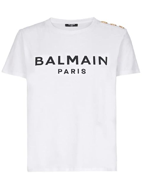 Balmain button-detail logo-print T-shirt - White - zdjęcie produktu nr 1