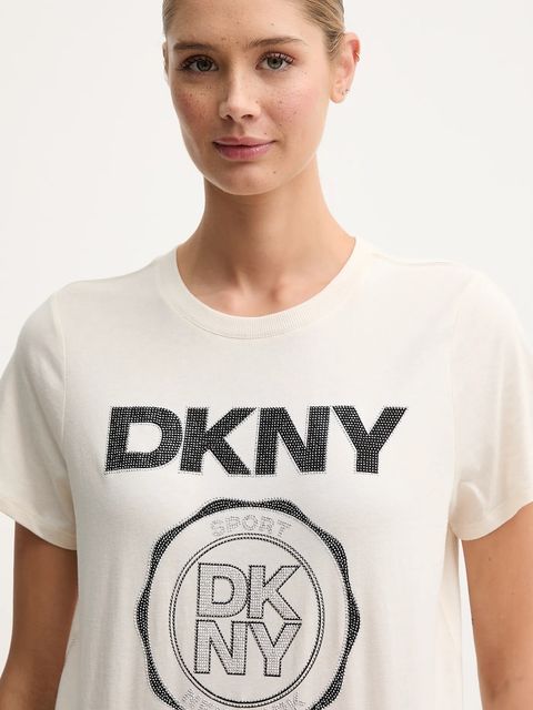 Dkny t-shirt bawełniany damski kolor beżowy DP5T1366