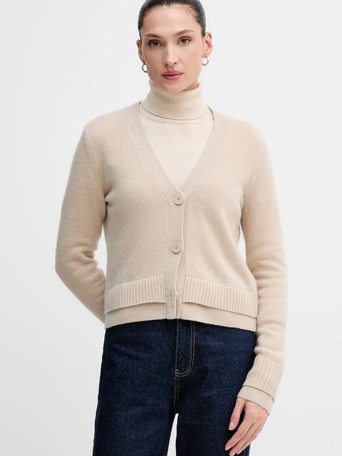 Sisley kardigan z dodatkiem wełny damski kolor beżowy lekki 122WL602S - zdjęcie produktu nr 1