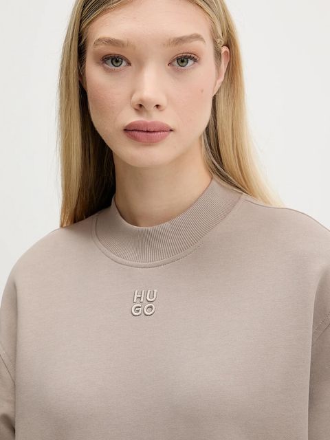 HUGO bluza bawełniana damska kolor beżowy gładka 50527463