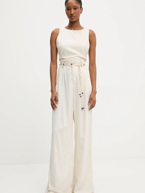 Answear.LAB bluzka z lnem damska kolor beżowy gładka