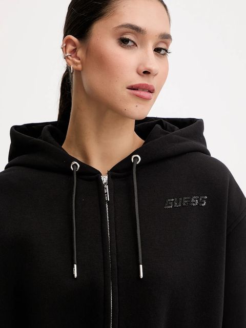 Guess bluza AELIA damska kolor czarny z kapturem gładka V5BQ11 KB681