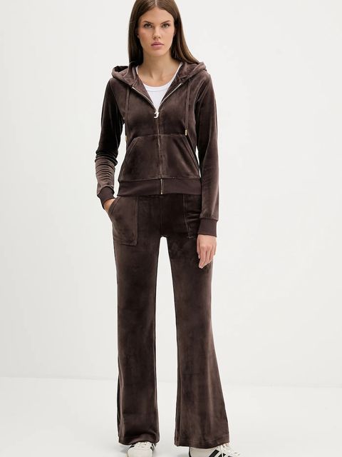 Juicy Couture spodnie dresowe welurowe damskie kolor brązowy gładkie JCSEBJ001G.193