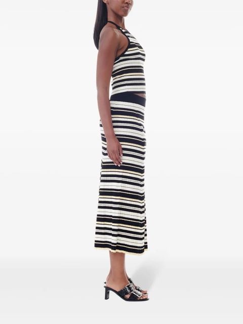 GANNI striped ribbed-knit midi skirt - Black