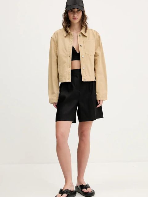 HUGO szorty lniane damskie kolor czarny gładkie high waist 50537634 - zdjęcie produktu nr 2