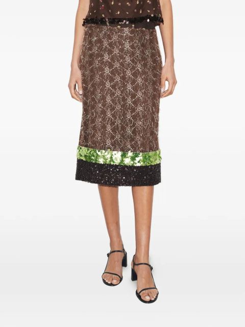 Tory Burch embellished lace skirt - Brown