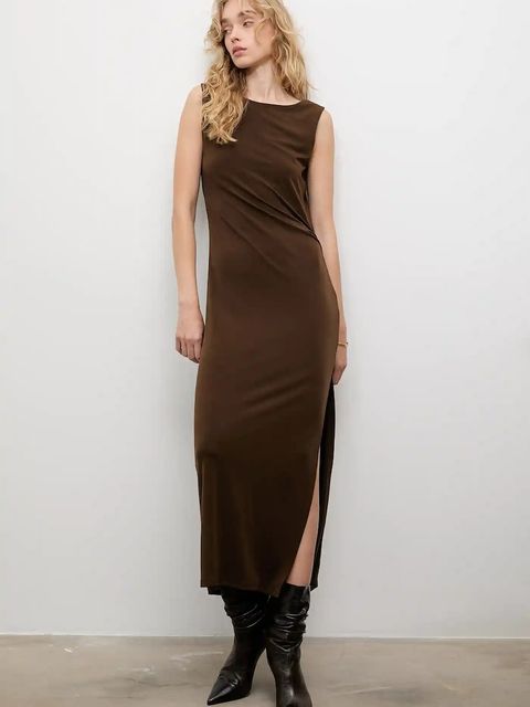 Answear.LAB sukienka kolor brązowy maxi prosta