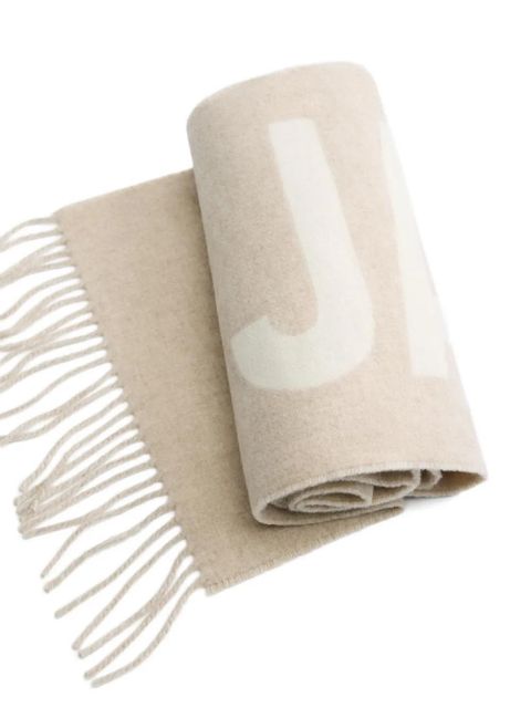 Jacquemus fringed logo scarf - Neutrals