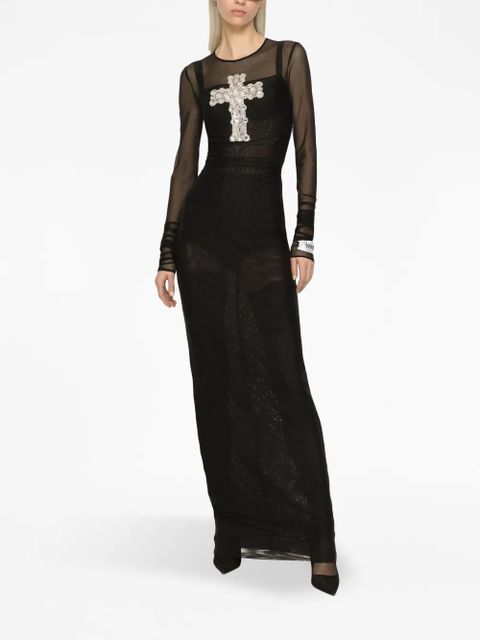 Dolce & Gabbana cross-embellished tulle long dress - Black - zdjęcie produktu nr 2