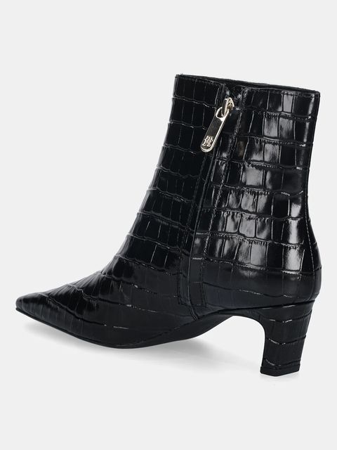 Tommy Hilfiger botki skórzane TH SQUARE TOE CROC KITTEN BOOTIE damskie kolor czarny na słupku FW0FW09162