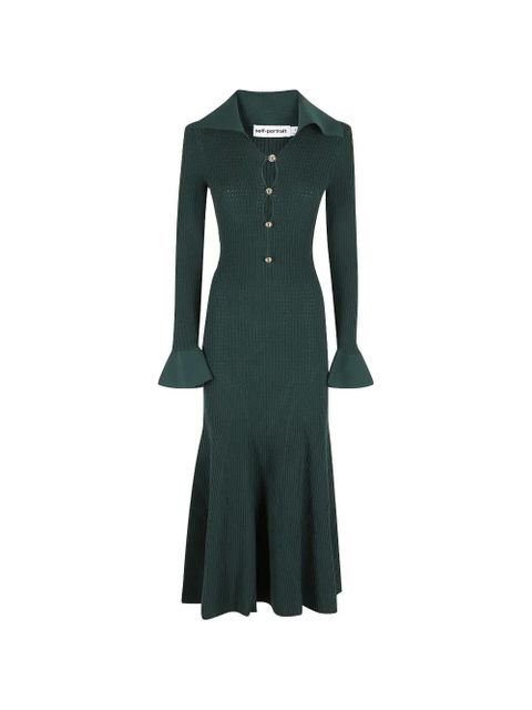 Self-Portrait keyhole knit midi dress - Green - zdjęcie produktu nr 1