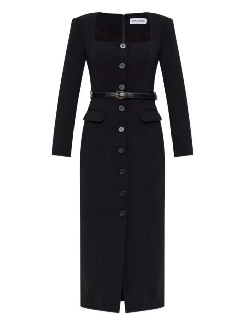 Self-Portrait button-front belted midi dress - Black