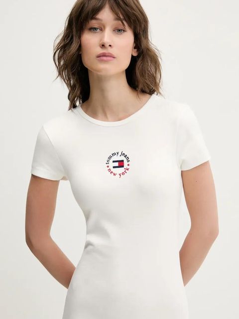 Tommy Jeans sukienka kolor biały midi dopasowana DW0DW20384