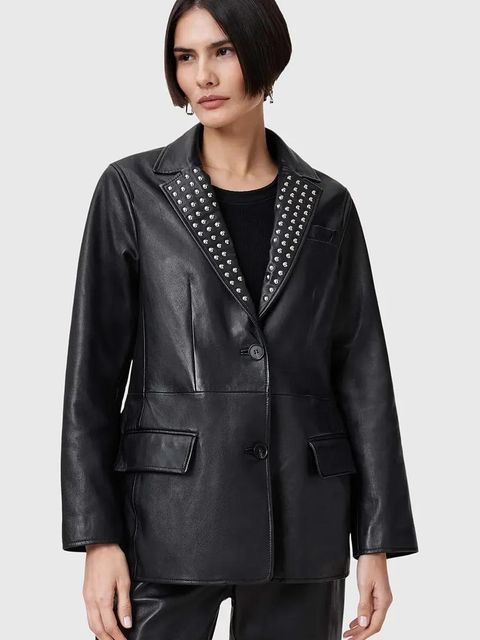 AllSaints marynarka skórzana CORINNA kolor czarny jednorzędowa W037LC - zdjęcie produktu nr 1