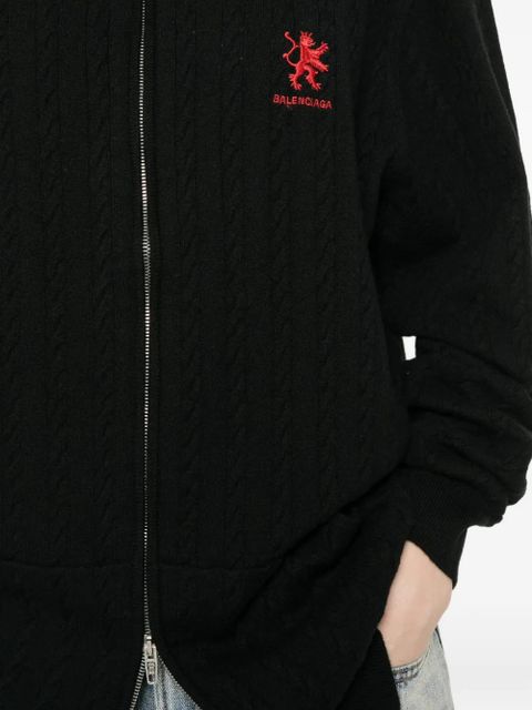 Balenciaga logo-embroidered cable-knit hoodie - Black