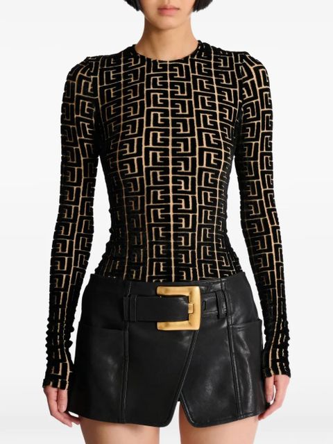 Balmain monogram-pattern velvet top - Black - zdjęcie produktu nr 2