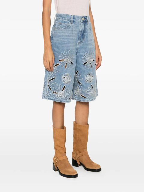 SANDRO floral-embroidered shorts - Blue