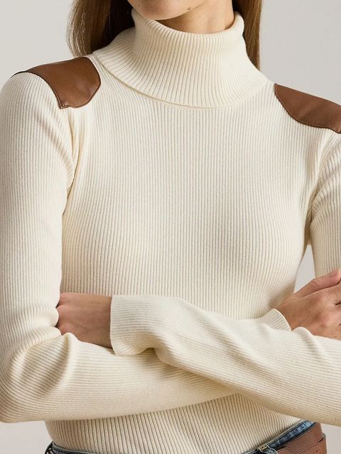 Lauren Ralph Lauren sweter damski kolor beżowy lekki z półgolfem 200951386