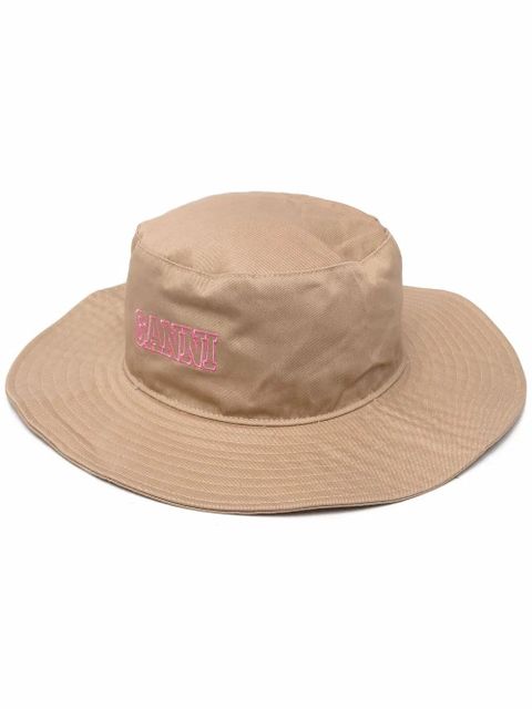 GANNI logo embroidered organic cotton sun hat - Brown - zdjęcie produktu nr 1