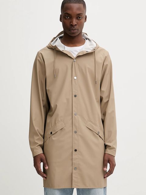 Rains kurtka 12020 Long Jacket kolor beżowy przejściowa 12020