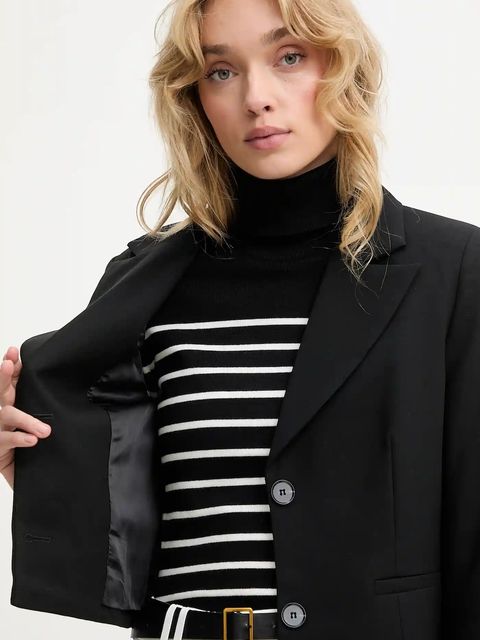 Answear.LAB marynarka kolor czarny jednorzędowa gładka