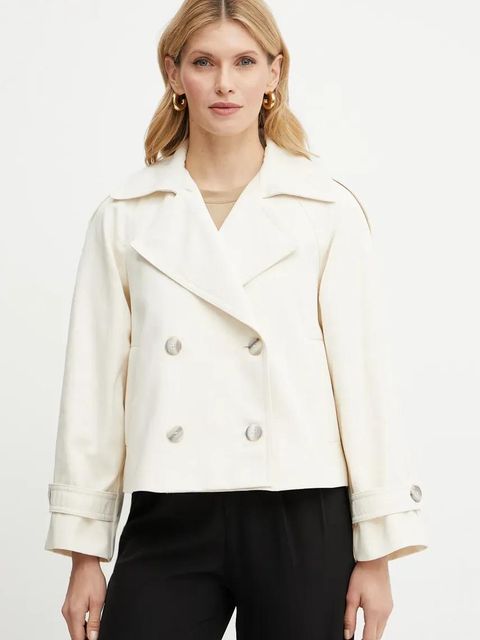 Marella trencz z domieszką lnu ORLO kolor beżowy przejściowy dwurzędowy 2513081015200 - zdjęcie produktu nr 1