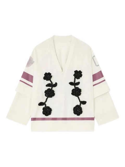 GANNI crochet-flowers jersey top - Neutrals - zdjęcie produktu nr 1