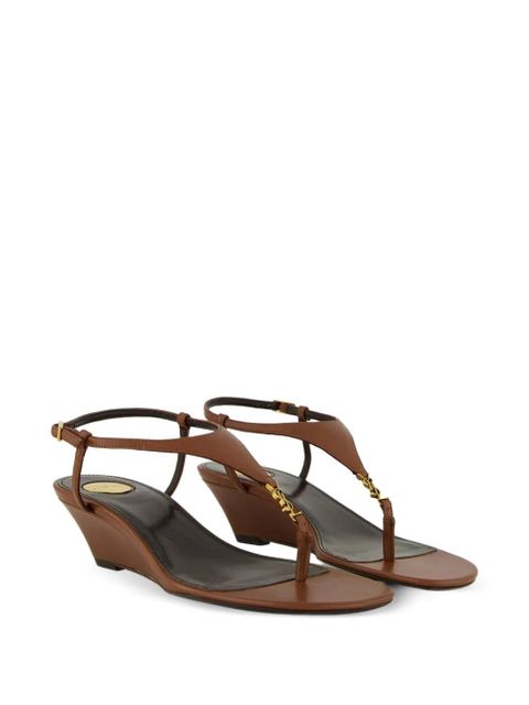 Saint Laurent 40mm Cassandre-plaque leather sandals - Brown