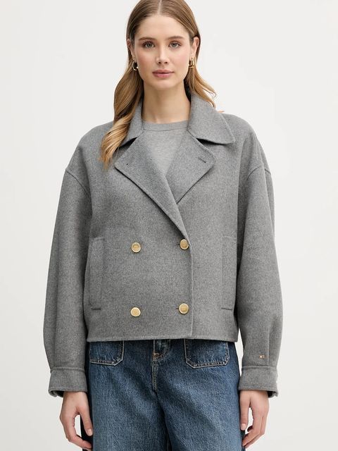 Tommy Hilfiger płaszcz z dodatkiem wełny kolor szary WW0WW47759 - zdjęcie produktu nr 1