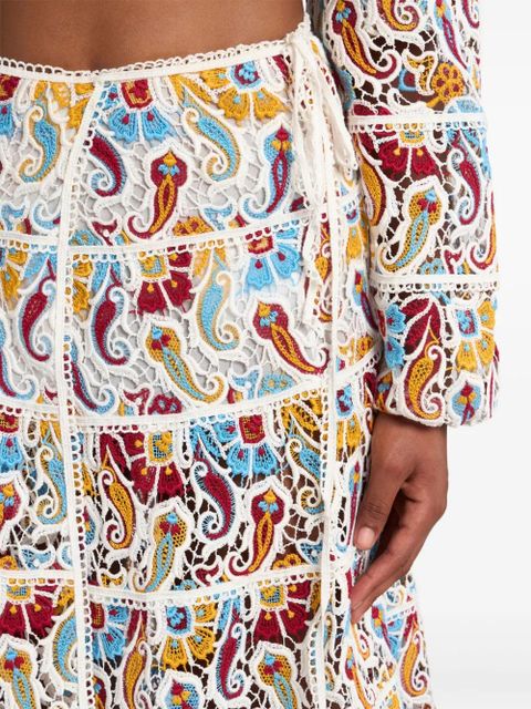 ETRO paisley-macramé midi skirt - White