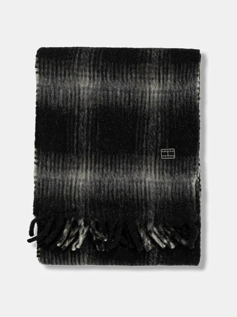 Tommy Jeans szalik z dodatkiem wełny damski kolor czarny wzorzysty AW0AW17904 - zdjęcie produktu nr 2