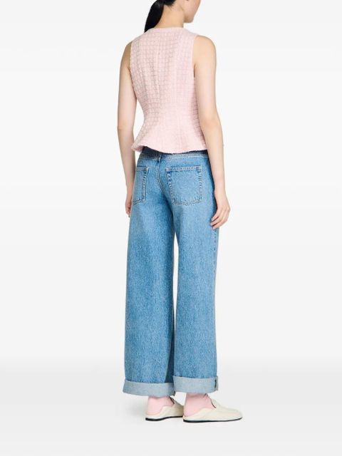 SANDRO tweed-fabric sequin-embellishment waistcoat - Pink