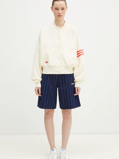 adidas Originals szorty PINSTRIPE SHORT damskie kolor granatowy wzorzyste high waist JC7683