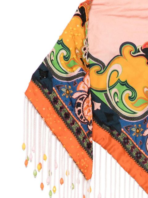 ETRO paisley-print beaded-fringe scarf - Pink