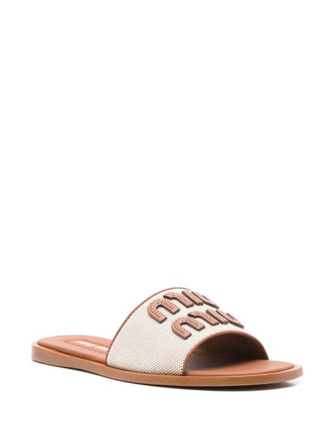 Miu Miu appliqué-logo slides - Brown - zdjęcie produktu nr 2