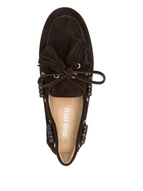Miu Miu beaded tassels loafers - Brown