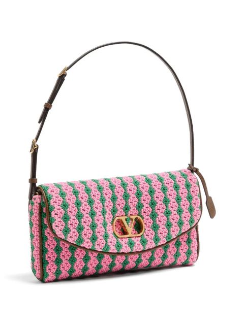 Valentino Garavani DeVain small shoulder bag in crochet fabric - Pink