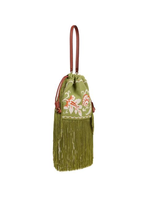ETRO Small Kalispera embroidery fringes bucket bag - Green