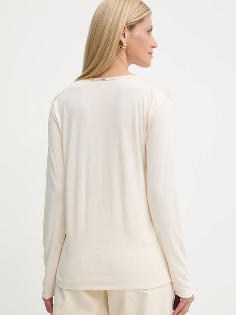 BOSS Green bluzka z domieszką jedwabiu damska kolor beżowy gładka 50541888 - zdjęcie produktu nr 2