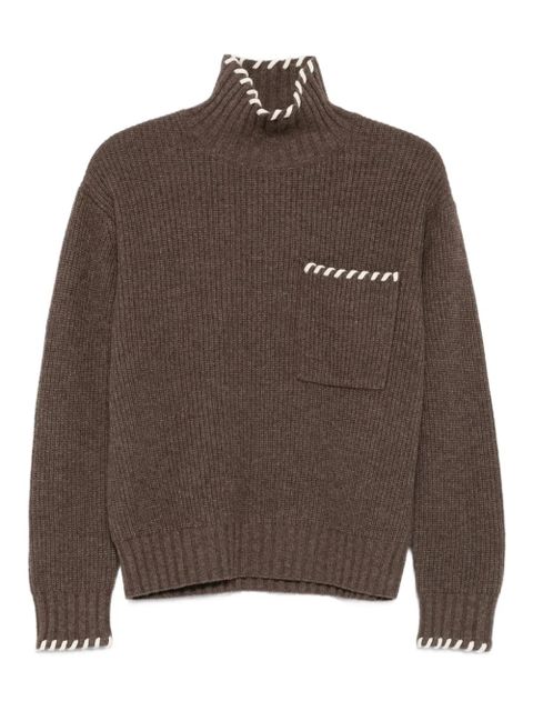 SANDRO ribbed-knit embroidered-pocket sweater - Brown - zdjęcie produktu nr 1