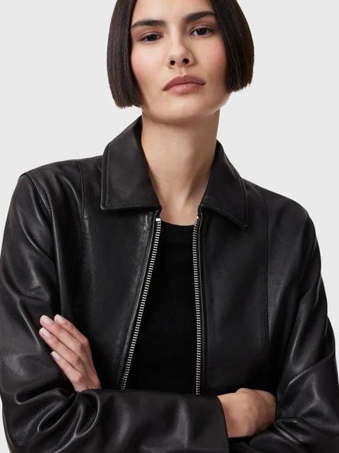 AllSaints kurtka skórzana ALMA kolor czarny przejściowa W007LC