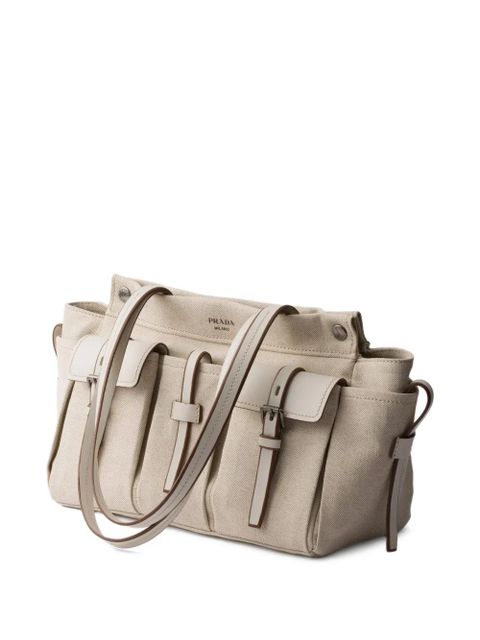 Prada Route large canvas and leather tote bag - Neutrals