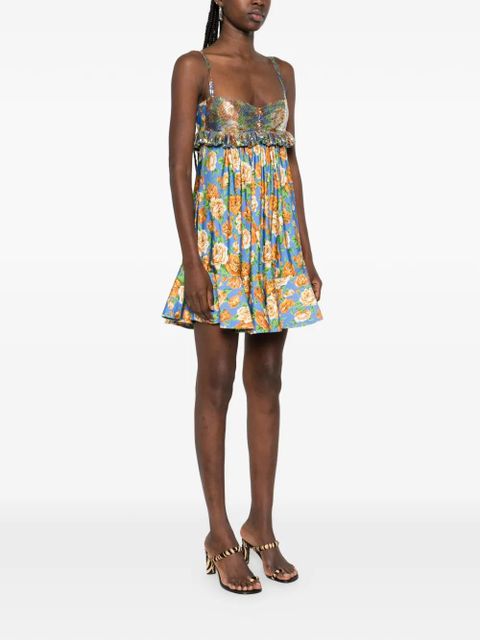 Rabanne ruffled floral mini dress - Blue