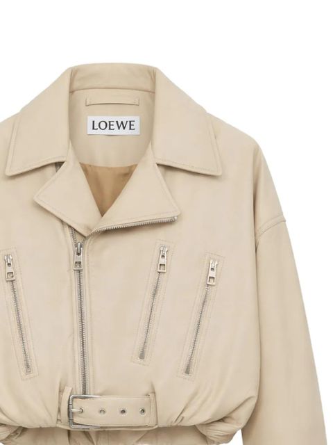 LOEWE zips belted biker jacket - Neutrals - zdjęcie produktu nr 2