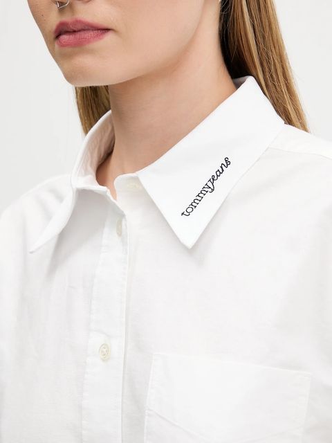 Tommy Jeans koszula bawełniana damska kolor biały relaxed z kołnierzykiem klasycznym DW0DW21455