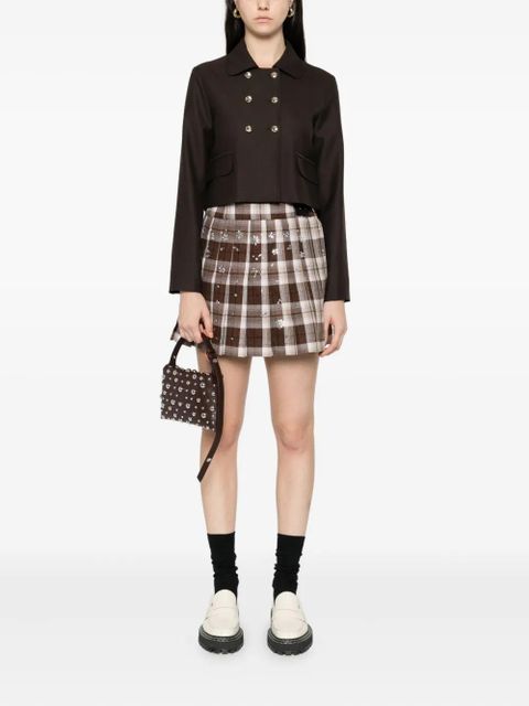 Maje check-pattern belted skirt - Brown