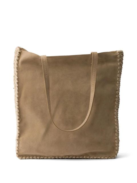 Prada large suede and crochet tote bag - Neutrals